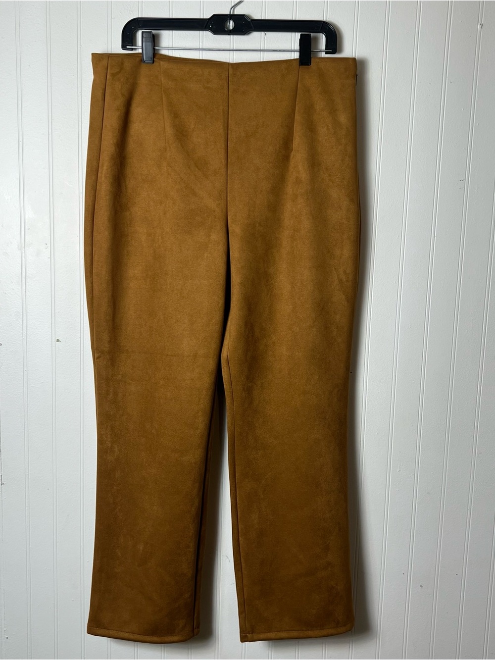 LOFT Women's 14 Faux Suede Brown Stretch Straight Leg High Rise Pants